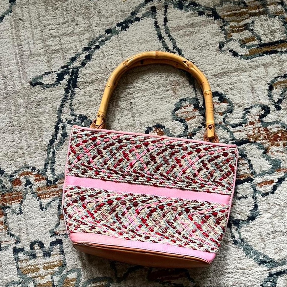 Pink and Brown Woven Handbag